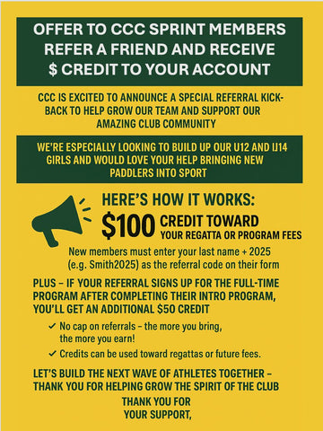 Refer new sprint paddlers - Get a credit to your CCC account